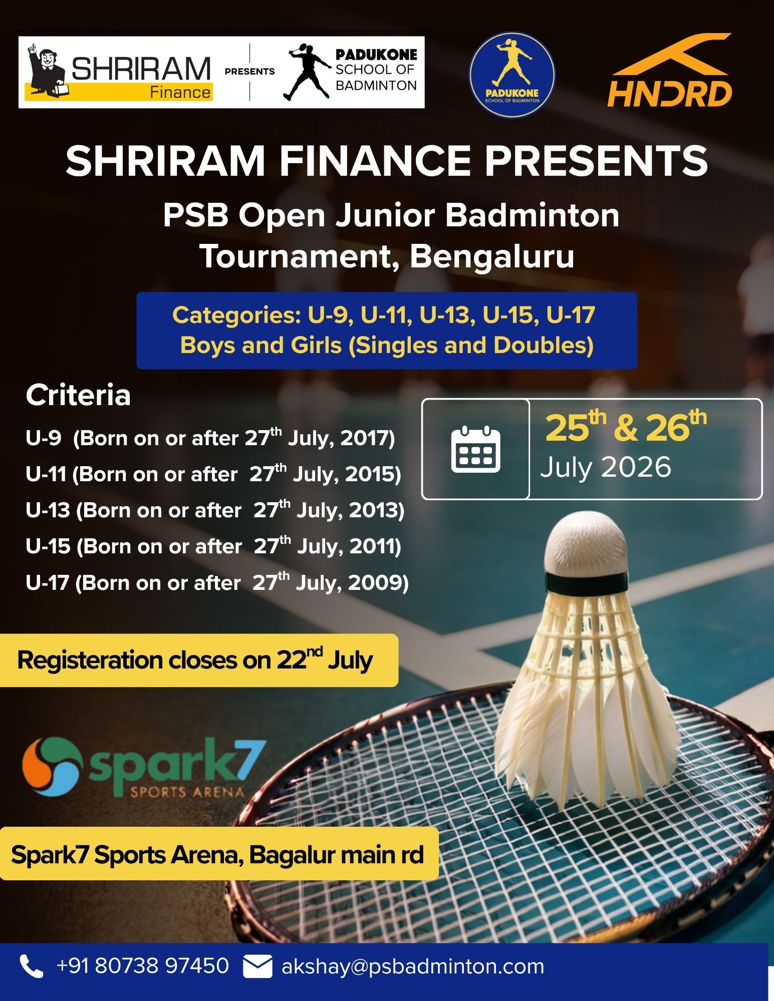 Shriram Finance Presents - PSB Open Junior Badminton Tournament