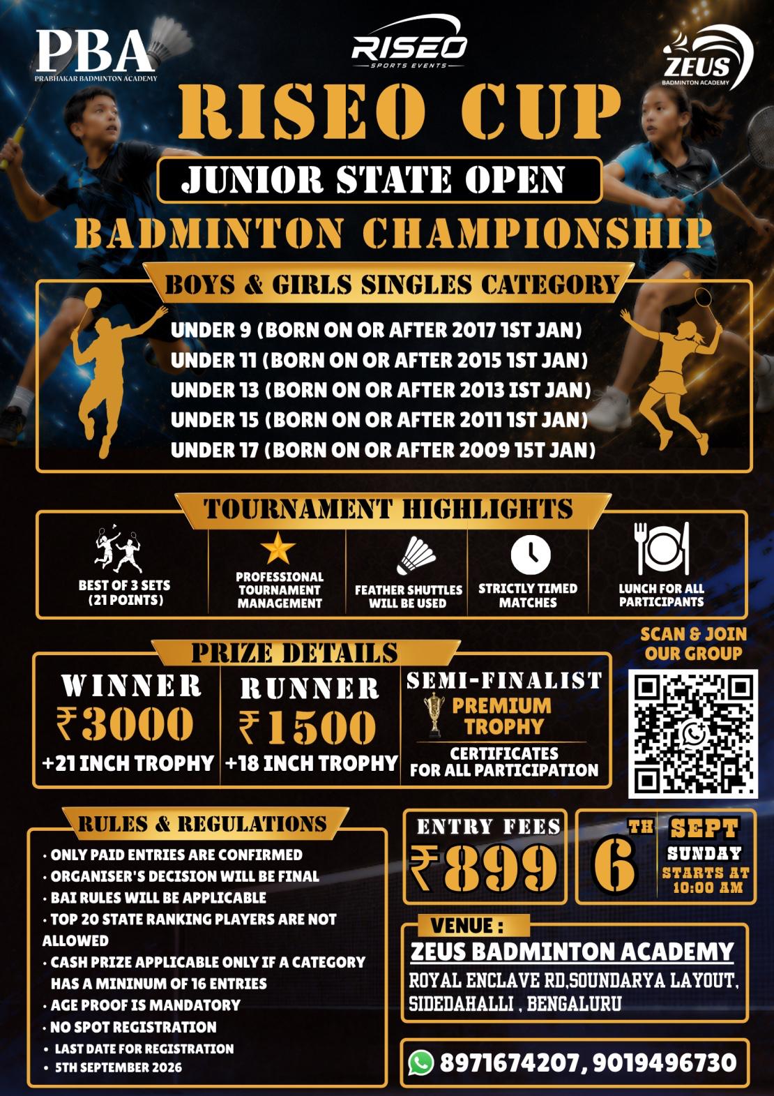 RISEO CUP JUNIOR STATE OPEN BADMINTON CHAMPIONSHIP