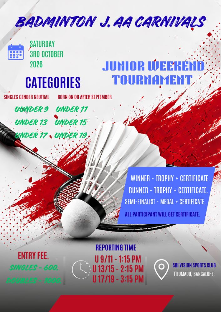 Badminton J.AA Carnivals presents Junior Weekend Tournament