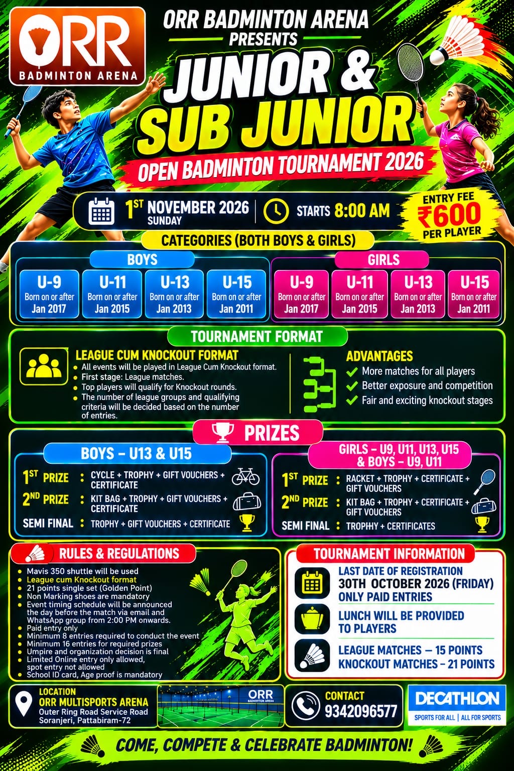 Orr badminton Junior & Sub junior open Badminton Tournament