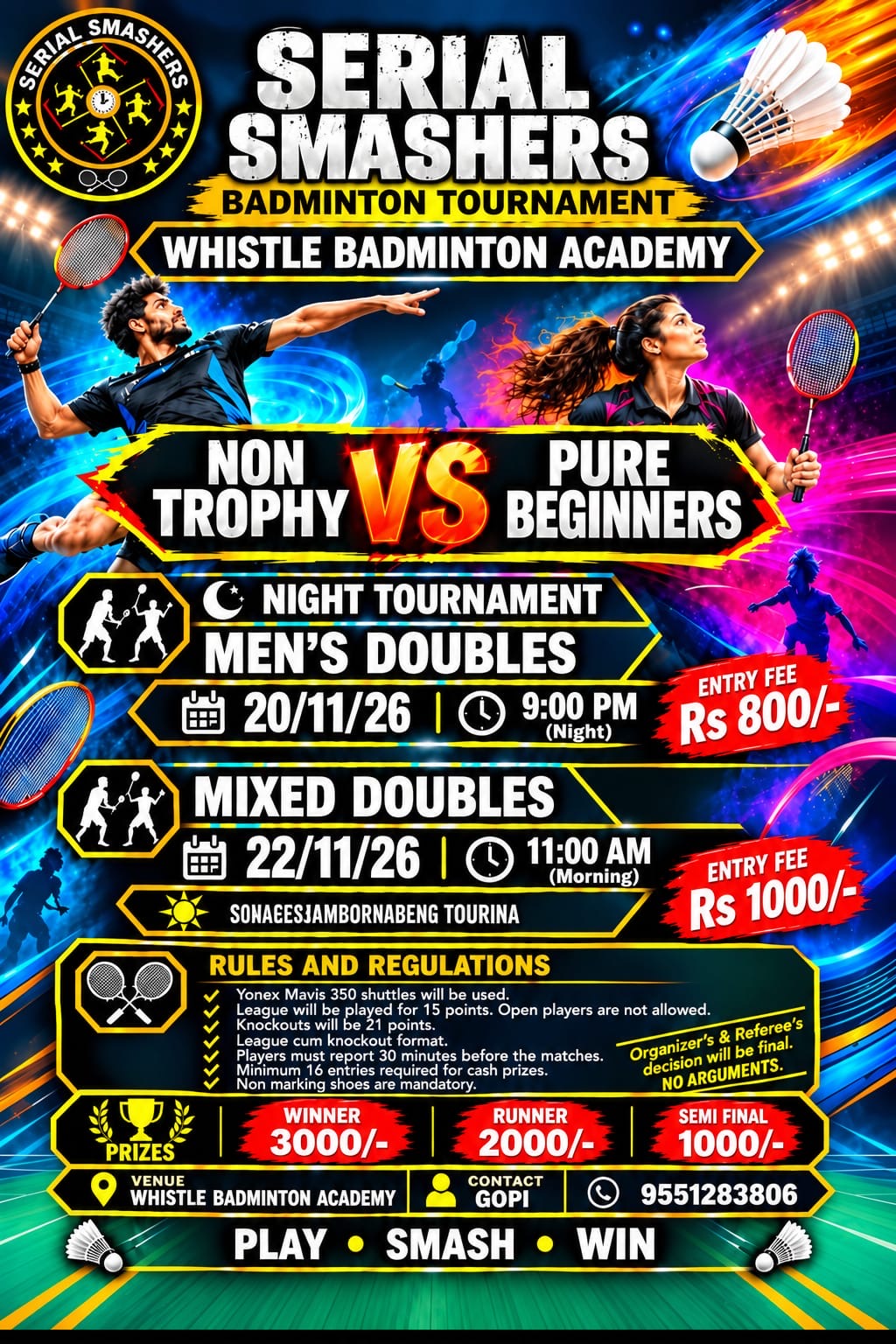 Whistle sports night Badminton tournament