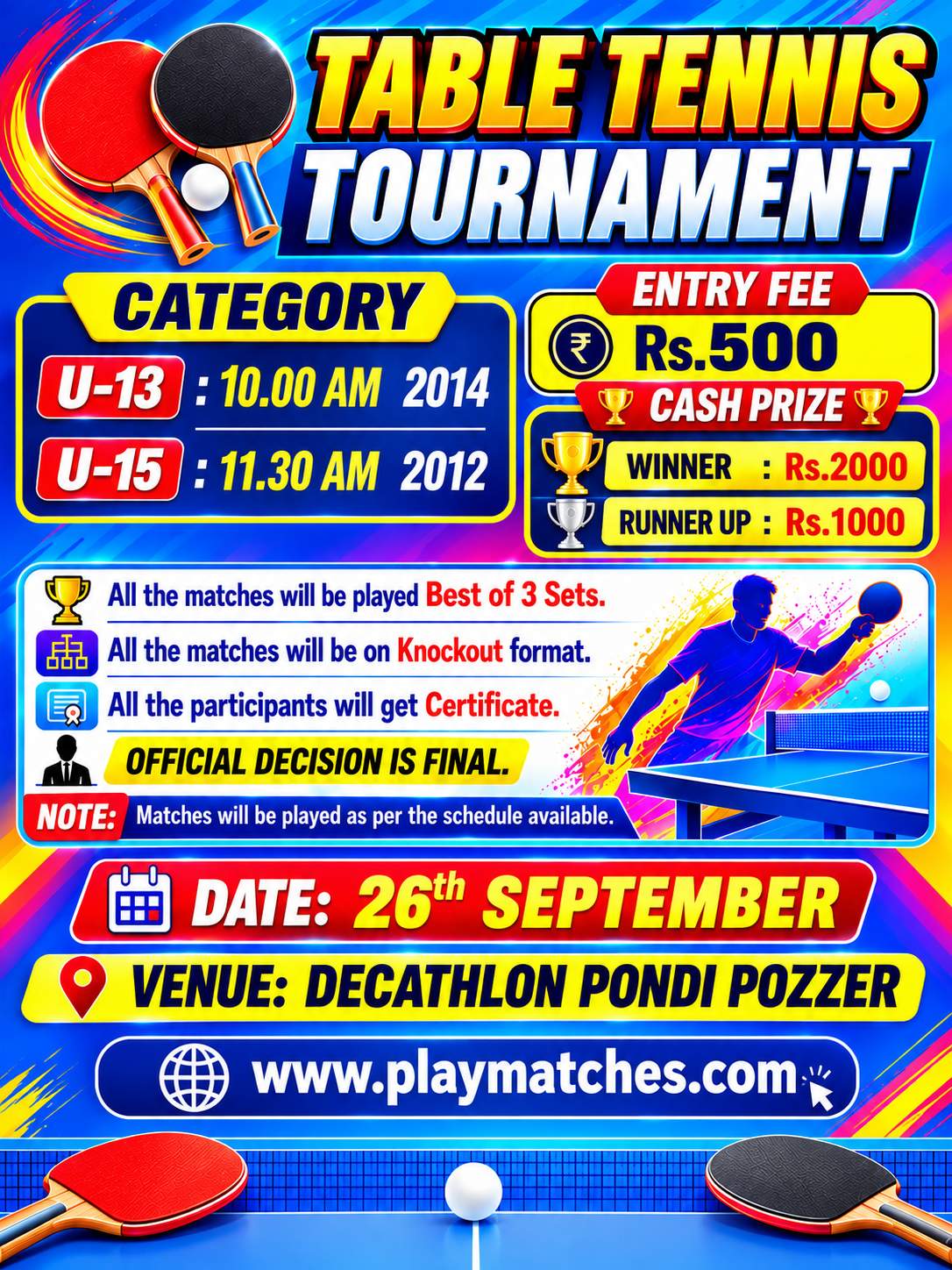SS SPORTS PRESENT INTER SCHOOL & CLUB TABLE TENNIS TOURNAMENT