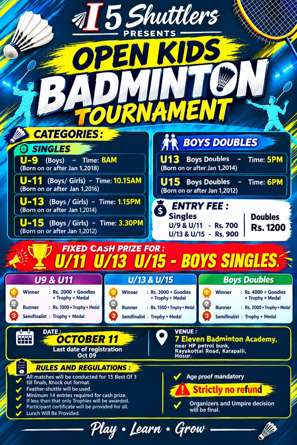 I5 Shuttlers Open Kids Badminton Tournament