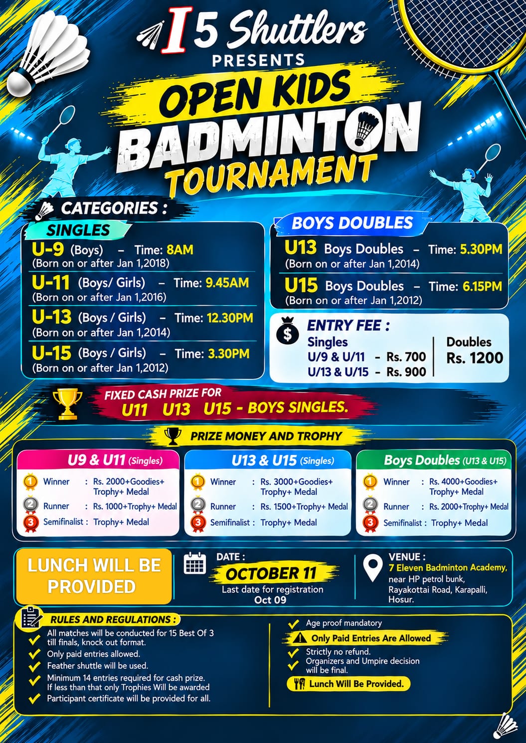 I 5 Shuttlers Open Kids Badminton Tournament