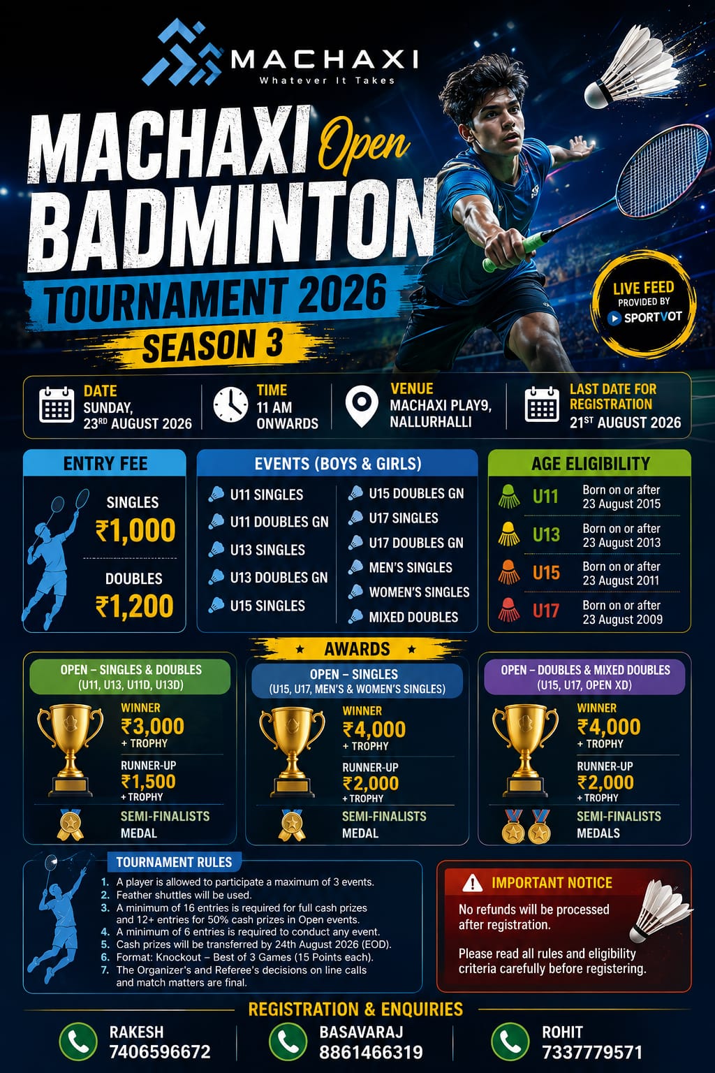 Machaxi Open Badminton Tournament 2026 - Season 3