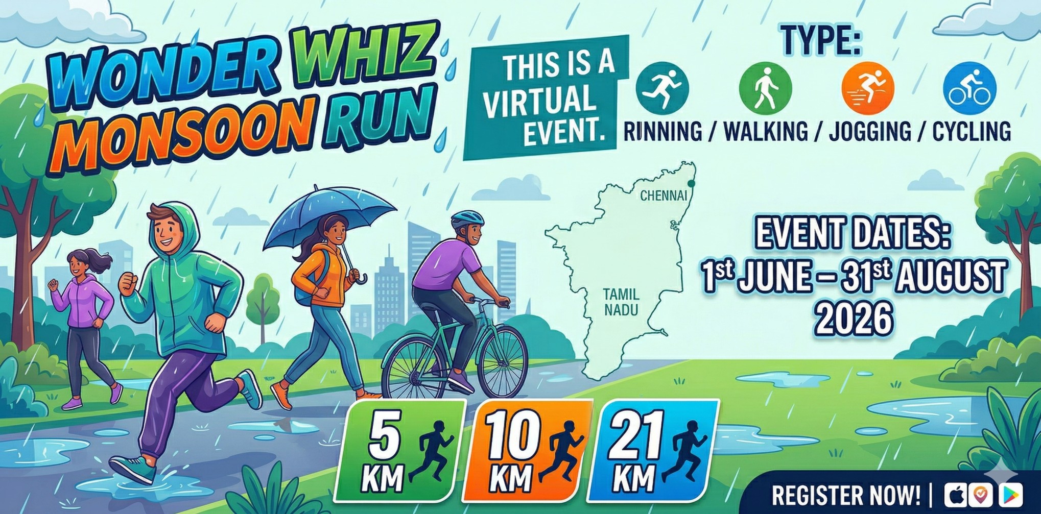 Wonder Whiz Monsoon Run - Virtual Marathon - Run. Have Fun. Stay Healthy
