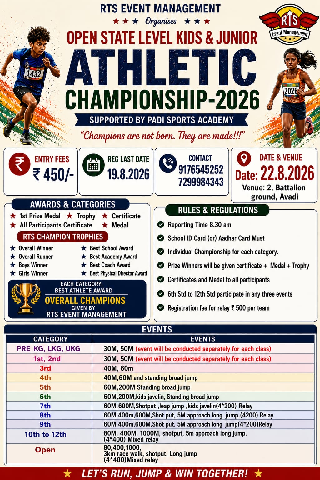 RTS event management Open State Level Kids & Junior Athletic Championship-2026