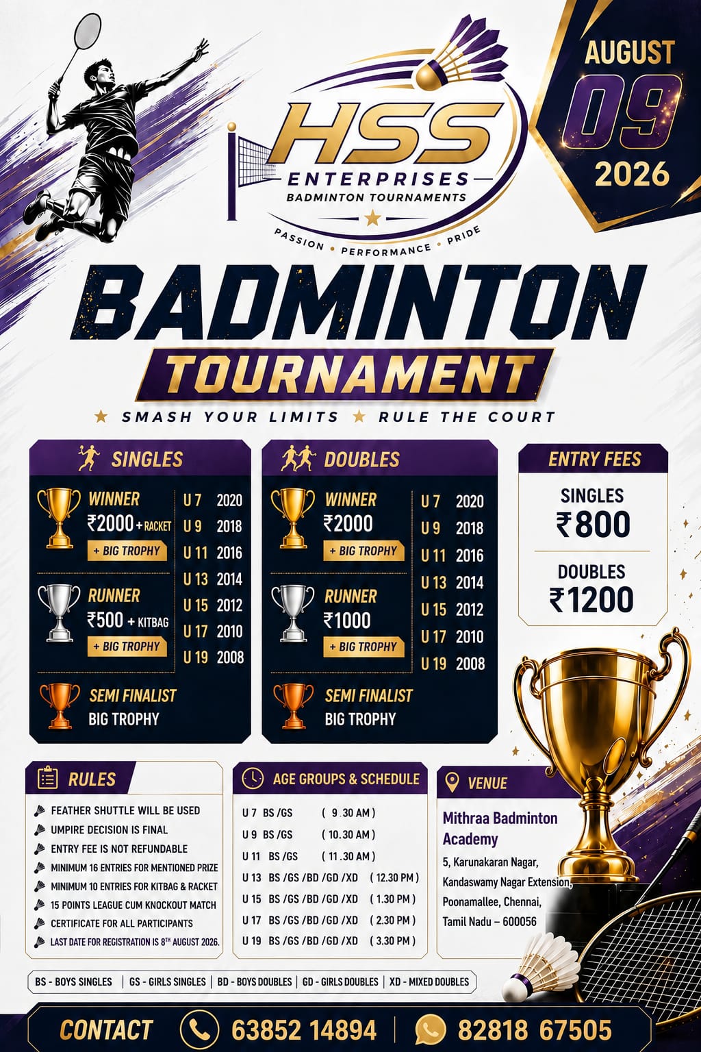 HSS PRESENTS JUNIOR & SUB JUNIOR FEATHER BADMINTON TOURNAMENT