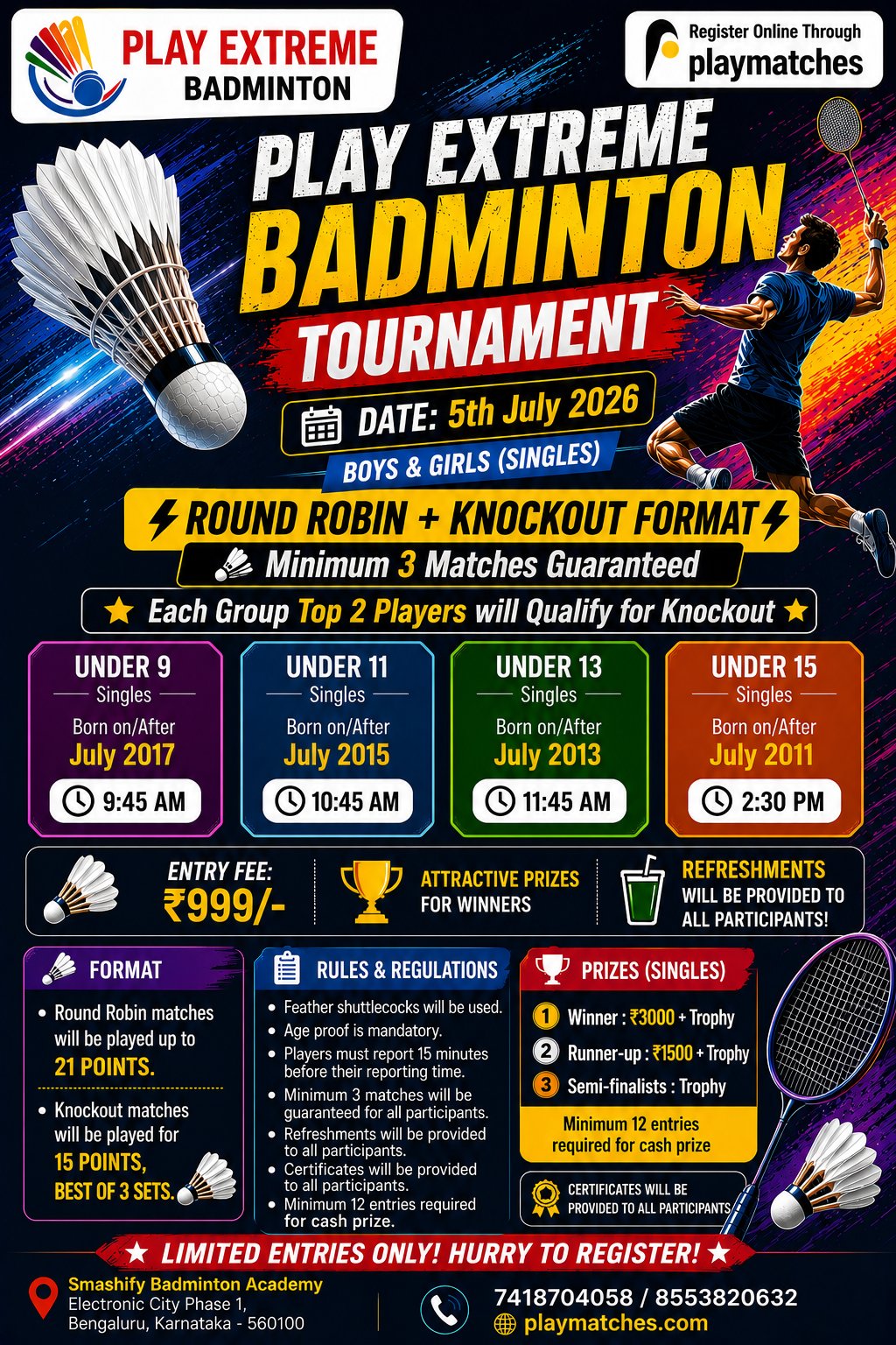Play Extreme Presents Junior Badminton Tournament - Cash Prize