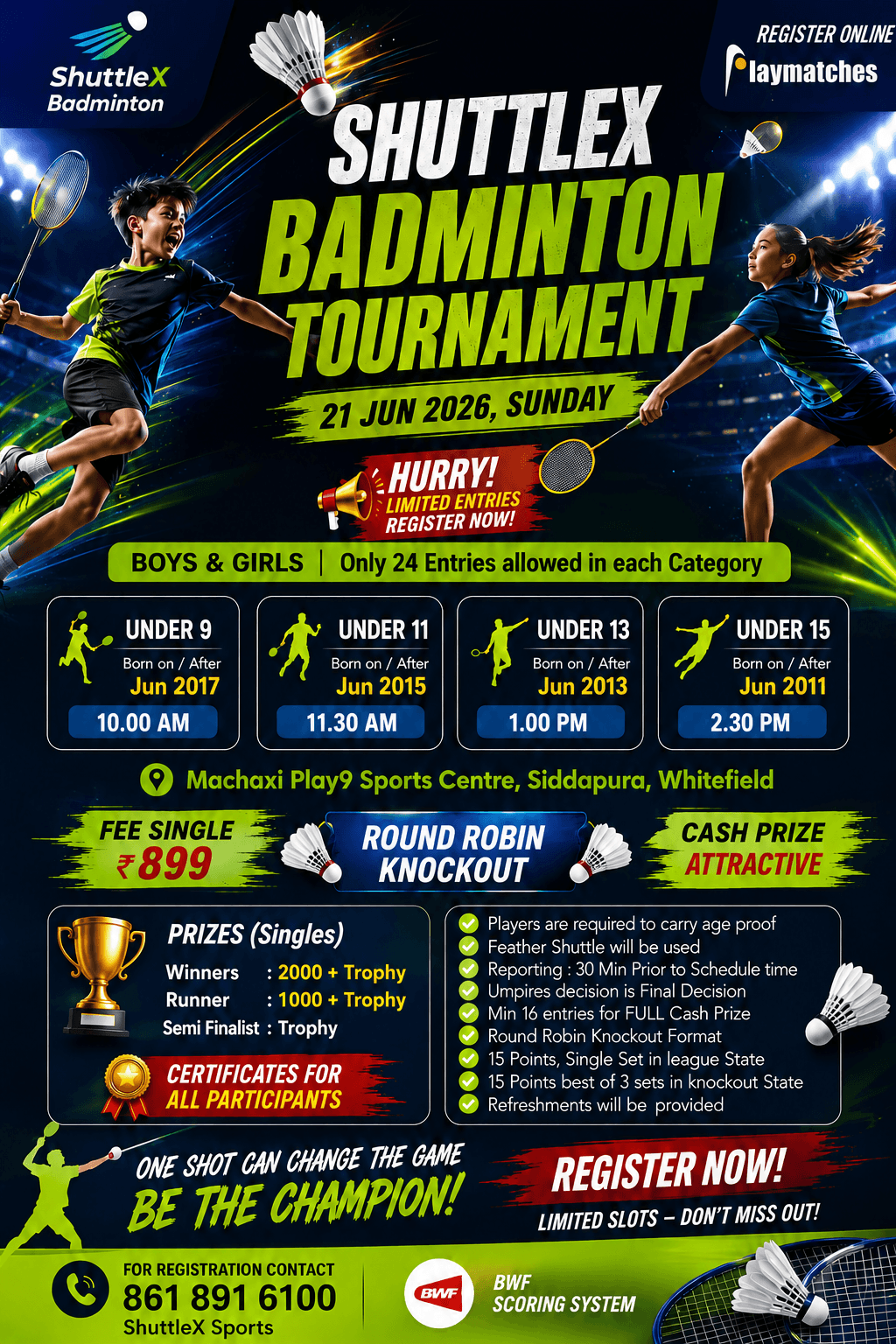 ShuttleX Cup - Open Junior Badminton Tournament - Round Robin - Cash Prize