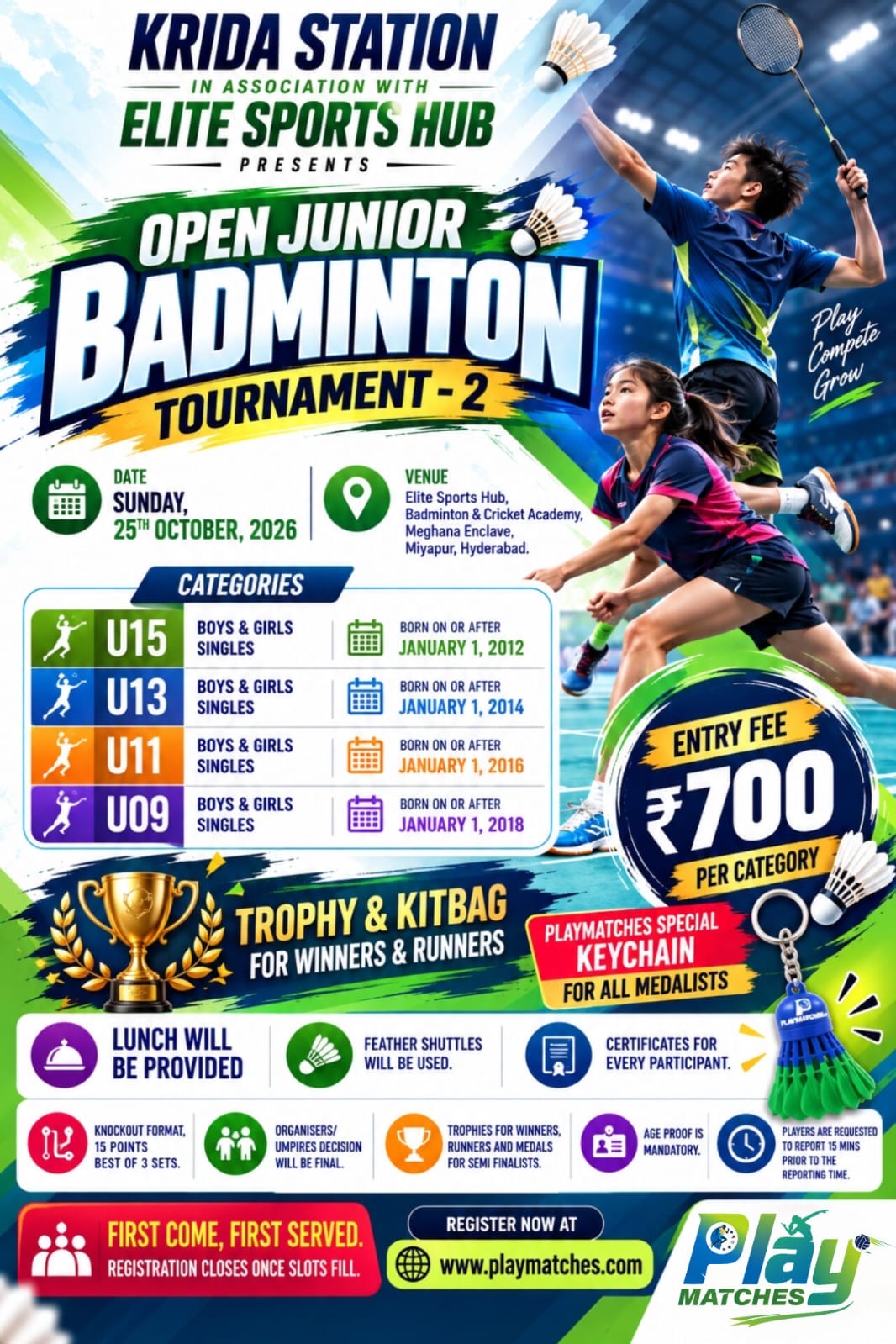 πΈ KRIDA STATION IN ASSOCIATION WITH ELITE SPORTS HUB OPEN JUNIOR BADMINTON TOURNAMENT β 2