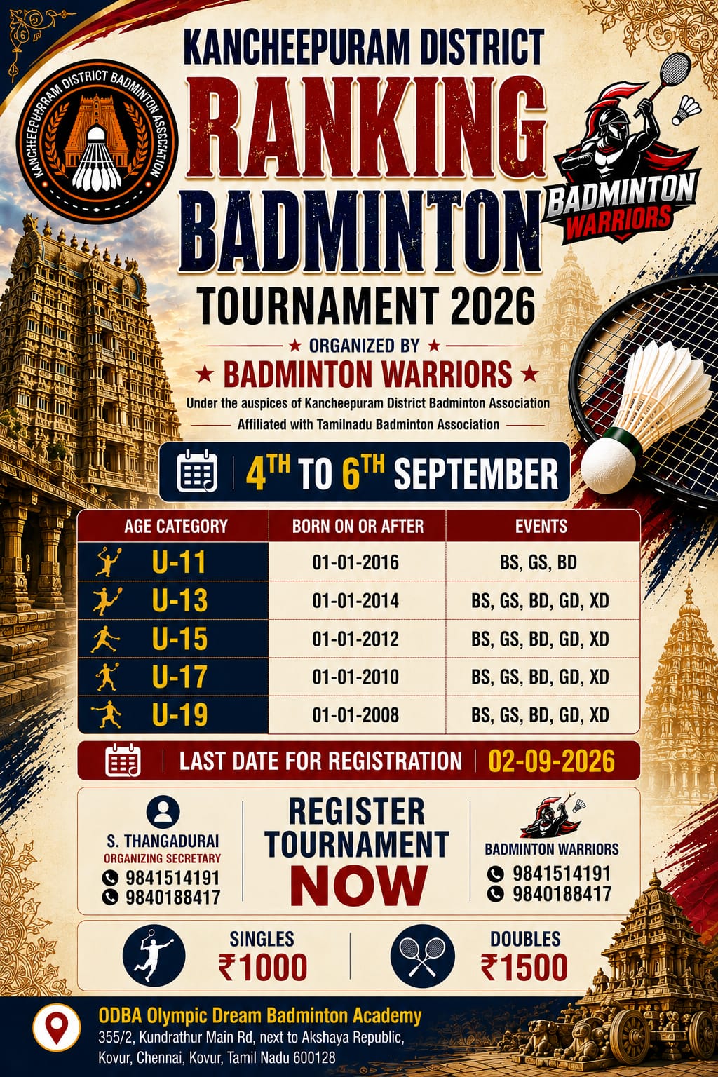Kanchipuram district ranking tournament