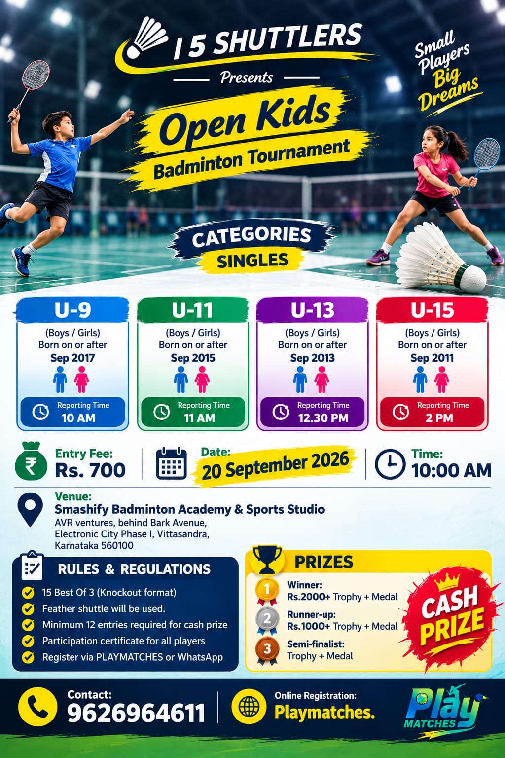 I 5 Shuttlers Presents Open Kids Badminton Tournament