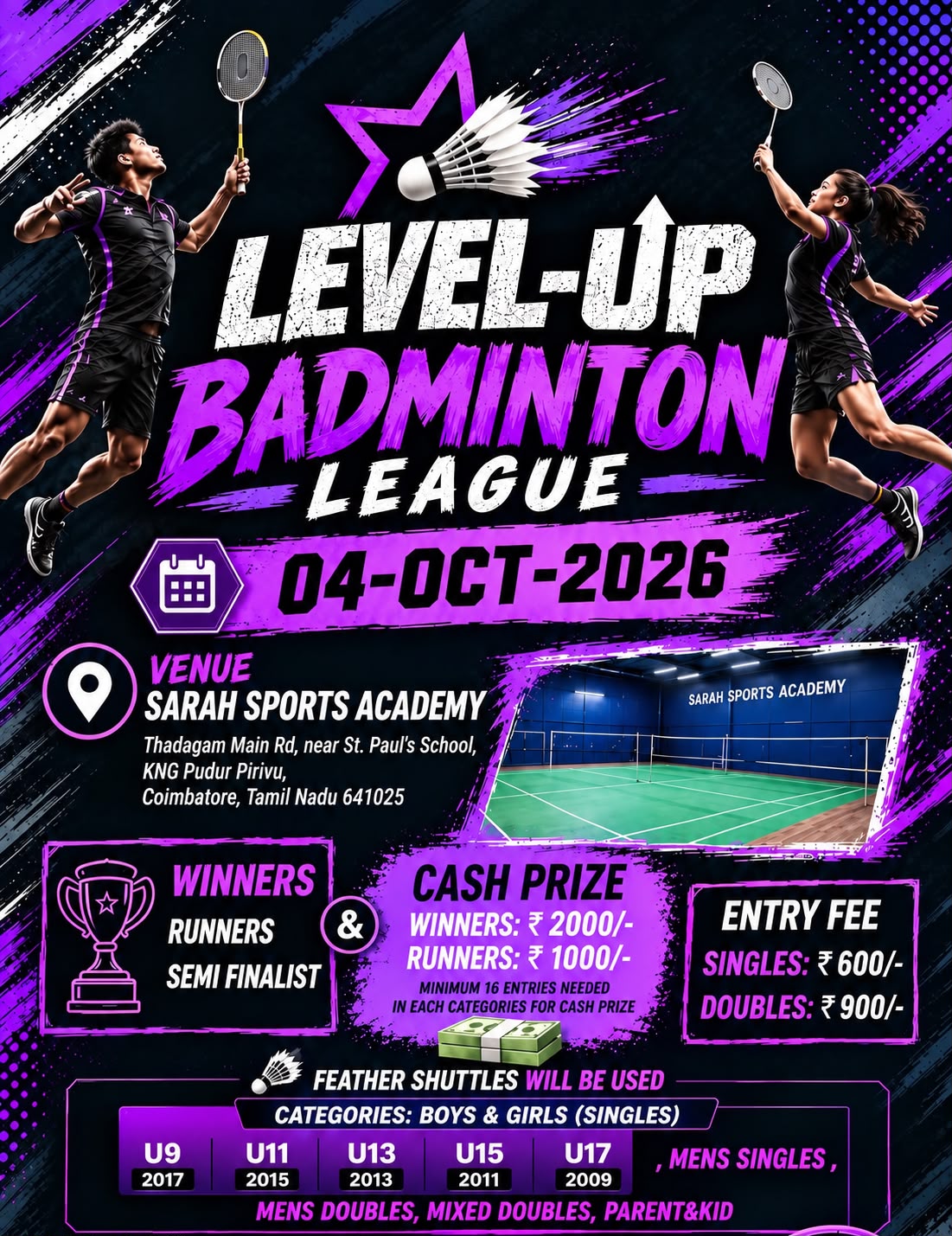 Level up badminton league - Sarah sports academy