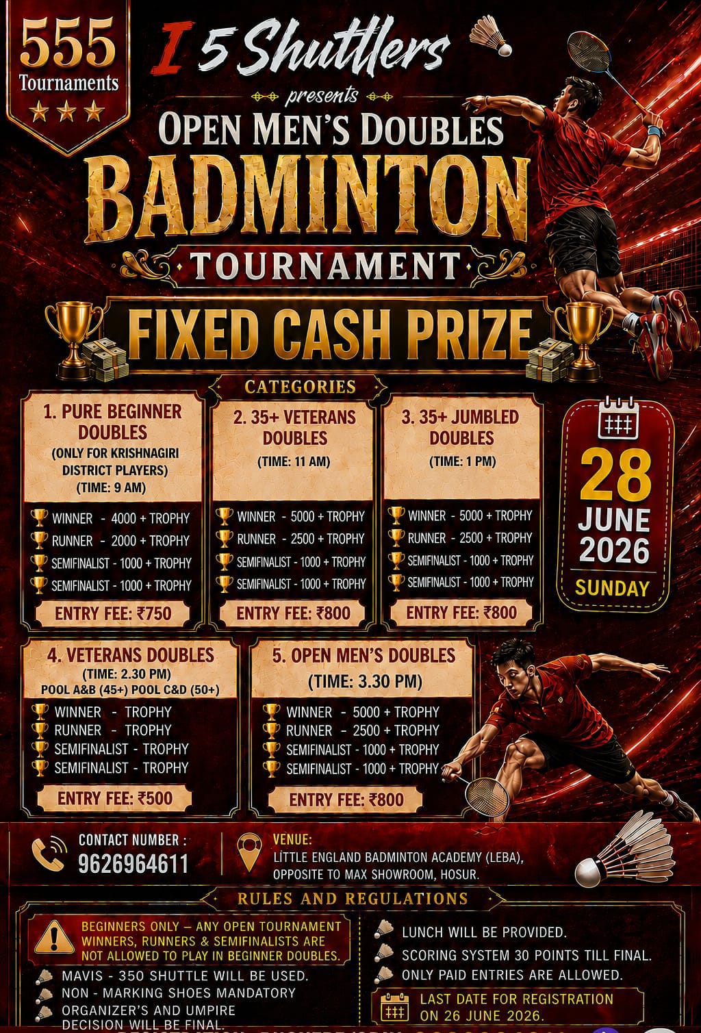 I 5 Shuttlers Presents Open Men's Doubles Badminton Tournament