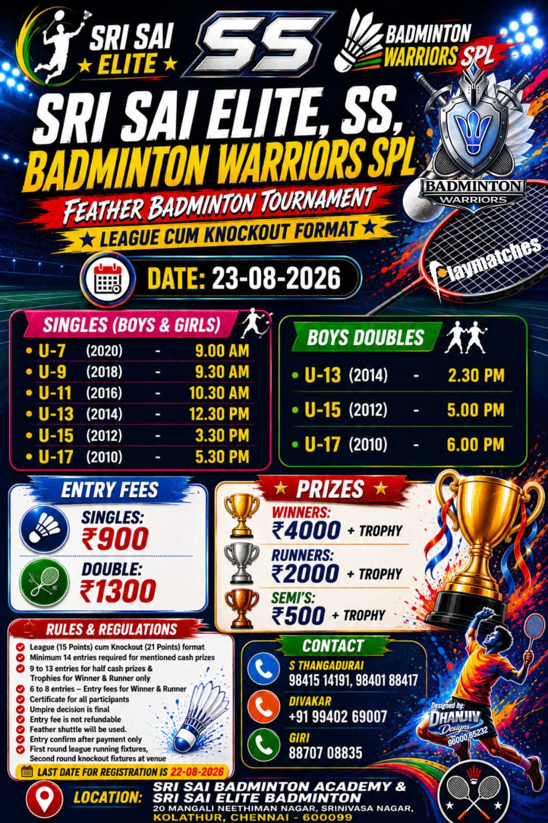 Sri Sai Elite, SS, Badminton Warriors SPL