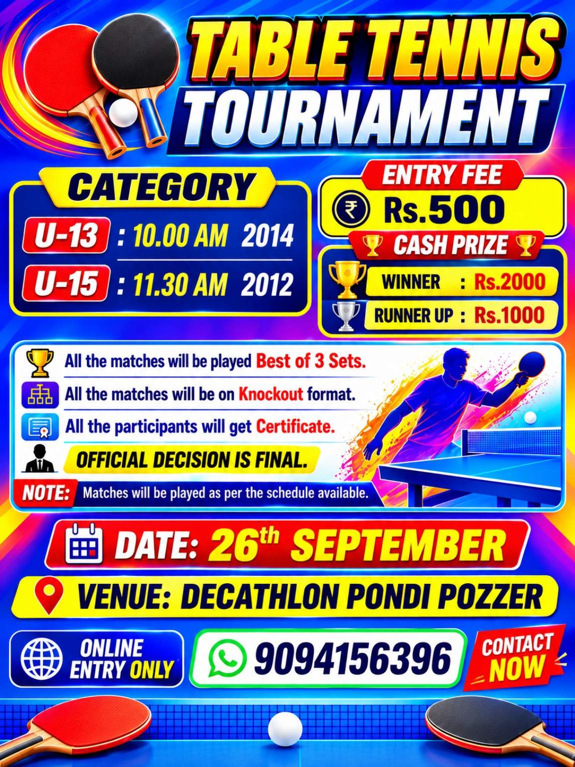 SS Sports Present Inter School & Club Table Tennis Tournament