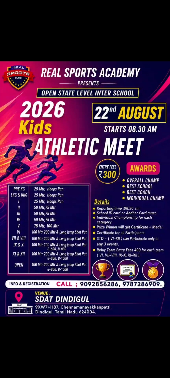 REAL SPORTS ACADEMY Presents Open State Level Inter School Kids Athletic Meet2026