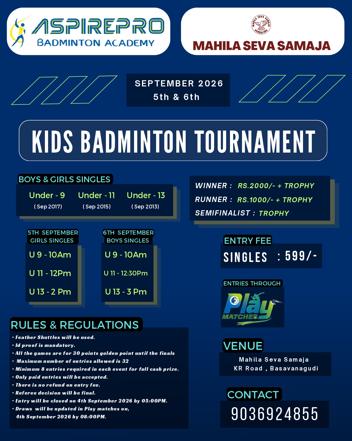 Aspirepro Mss Kids Badminton Tournament at Mahila Seva Samaja - 2026
