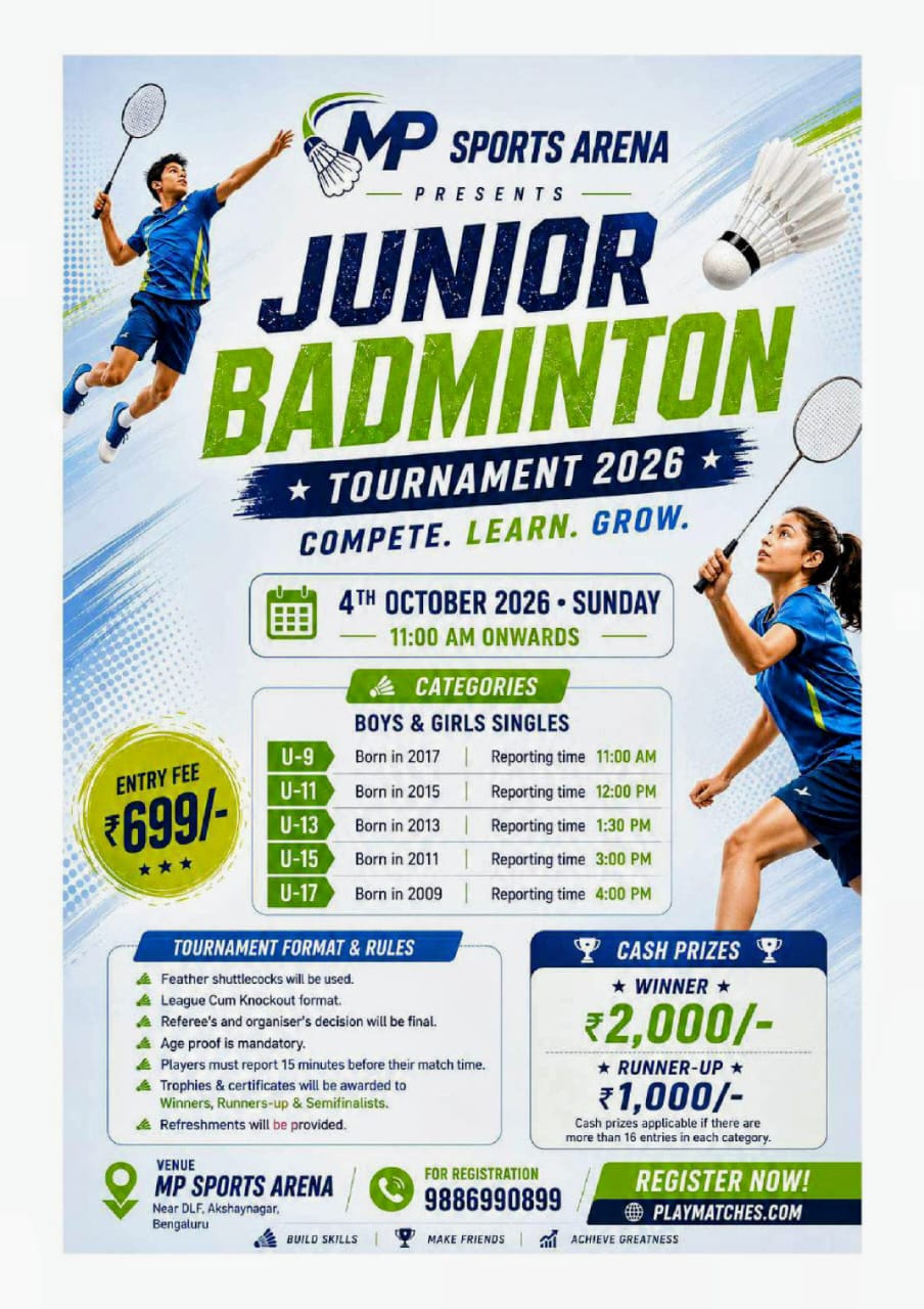 MP Sports Arena Presents Junior Badminton Tournament 2026