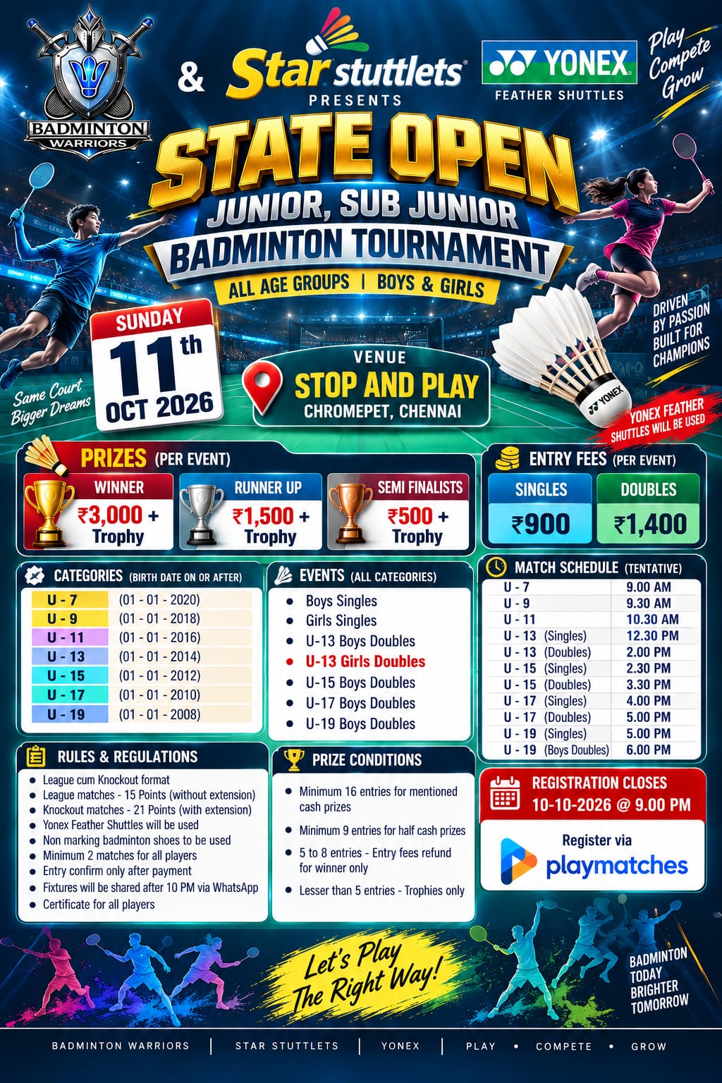 State Open Junior, Sub Junior Badminton Tournament