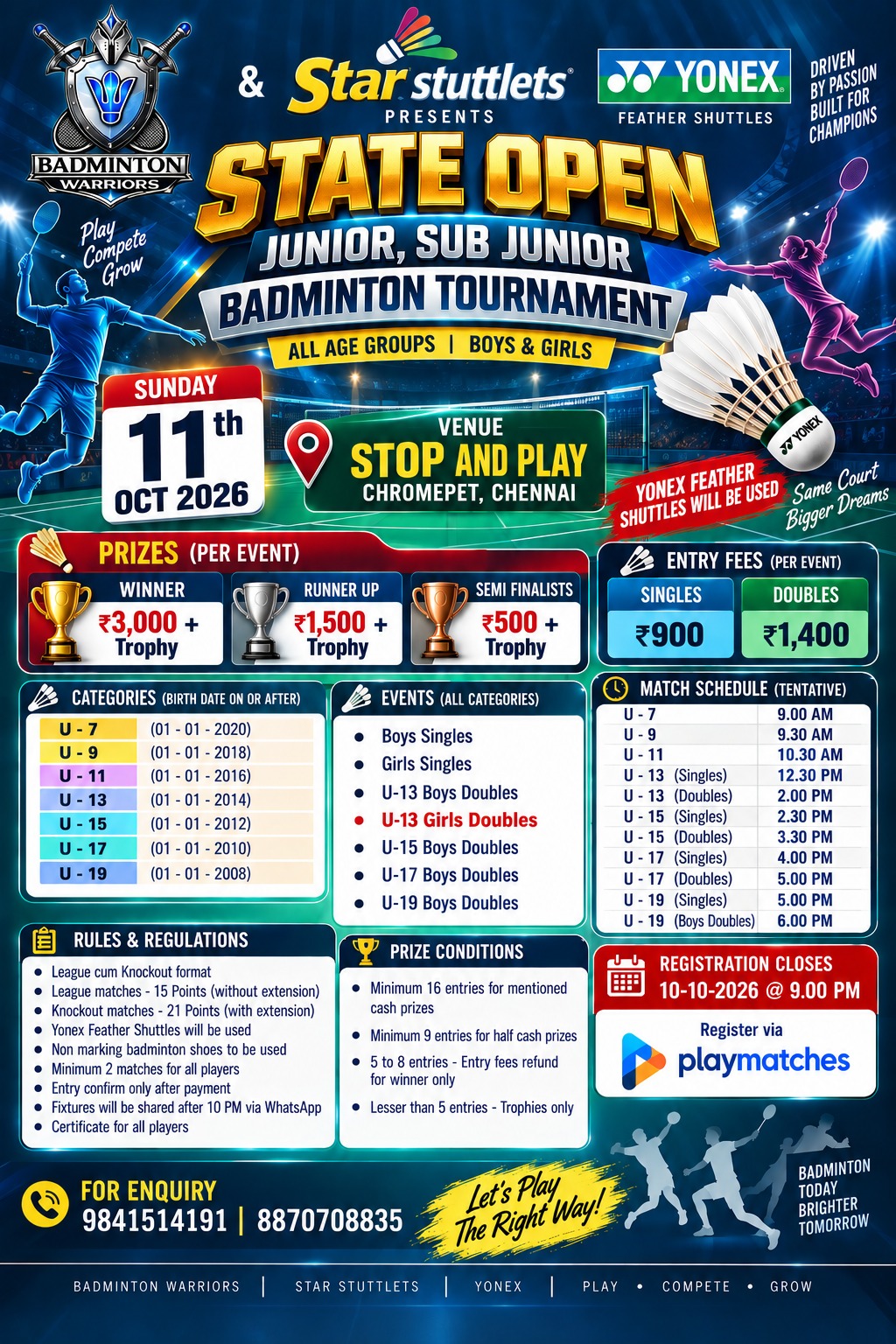 State Open Junior, Sub Junior Badminton Tournament