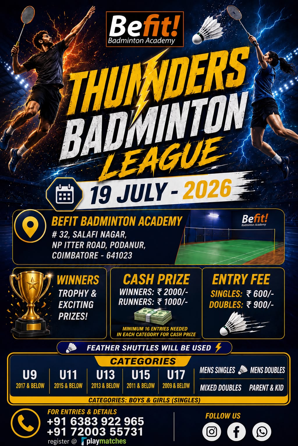 Thunders Badminton Tournament - Befit Badminton Academy