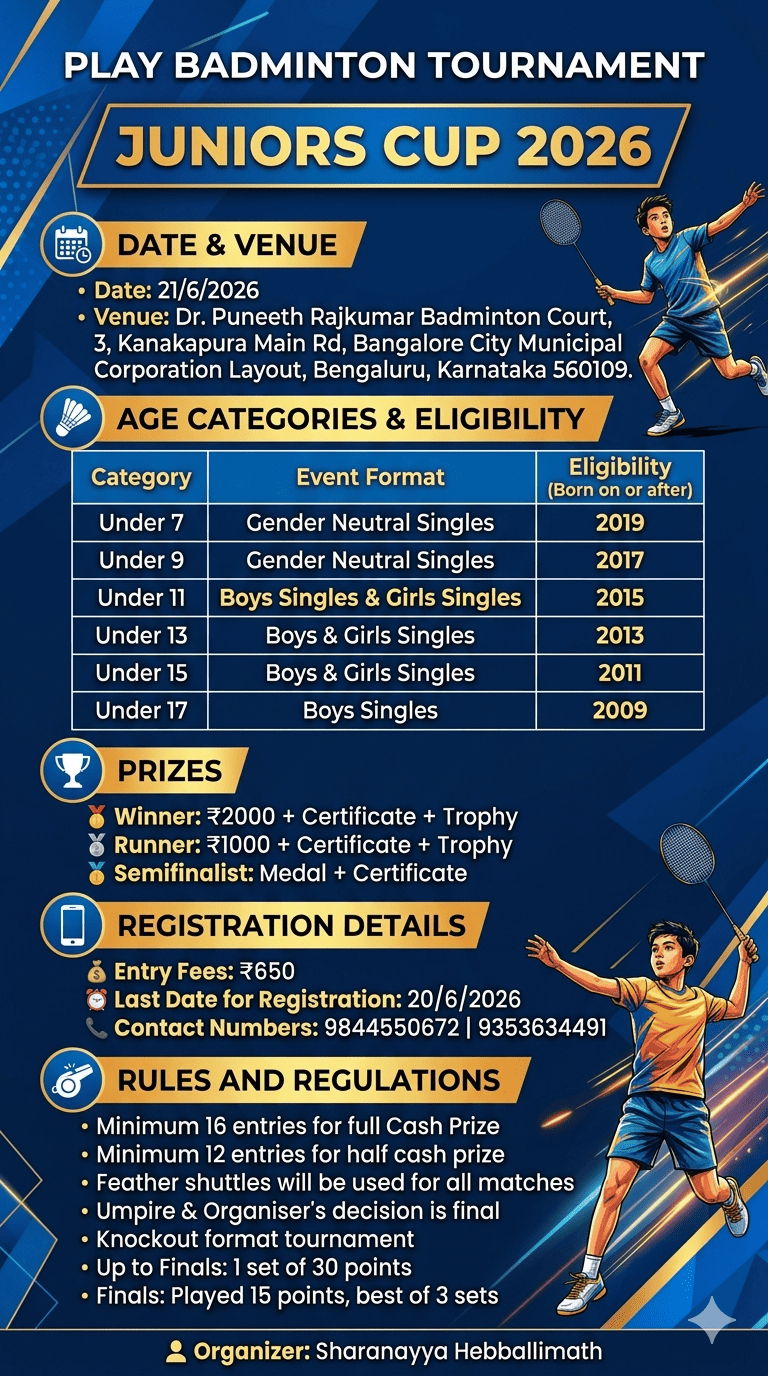 Play badminton tournament presents Juniors Cup 2026