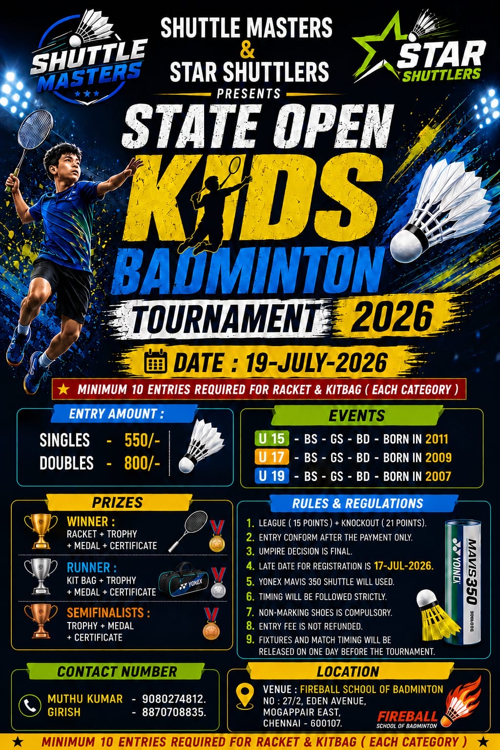 State Open Kids Badminton Tournament 2026