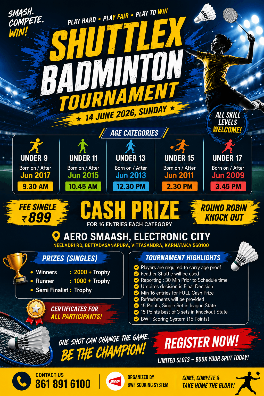 ShuttleX Cup - Open Junior Badminton Tournament - Round Robin - Cash Prize