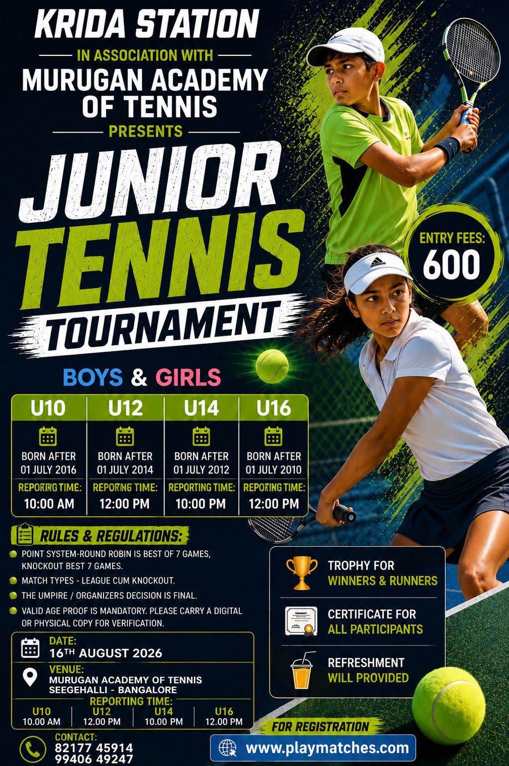 Krida Station In Association with Murugan Academy of Tennis Presents Junior Tennis Tournament 2026