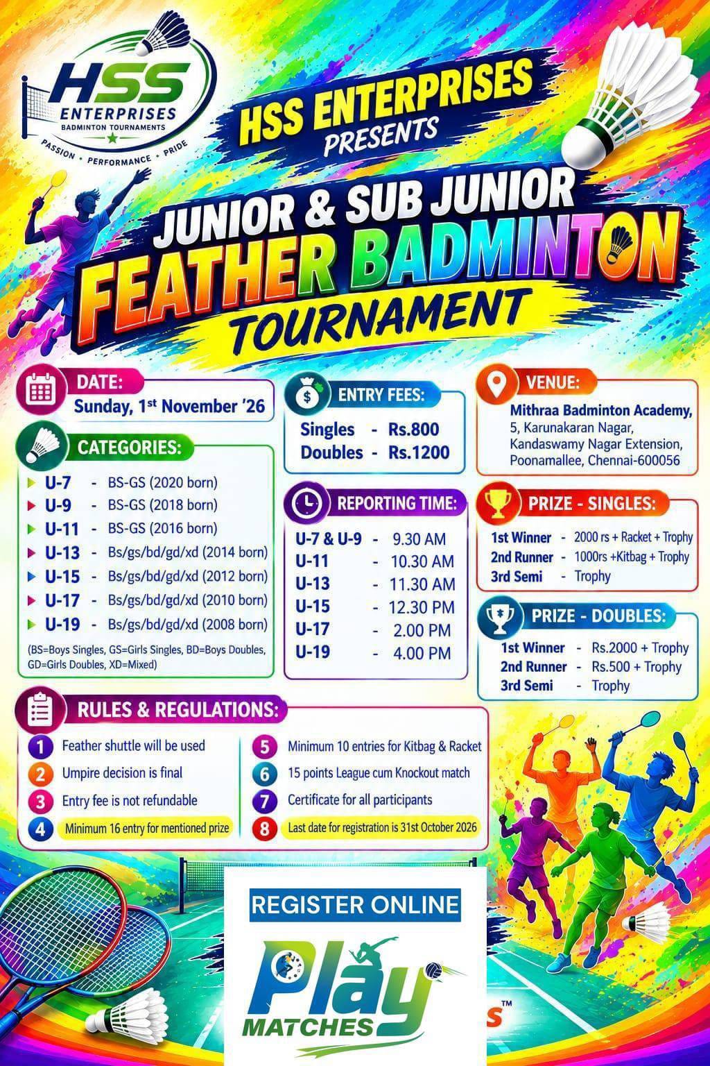 HSS PRESENTS Junior & Sub Junior Feather Badminton Tournament