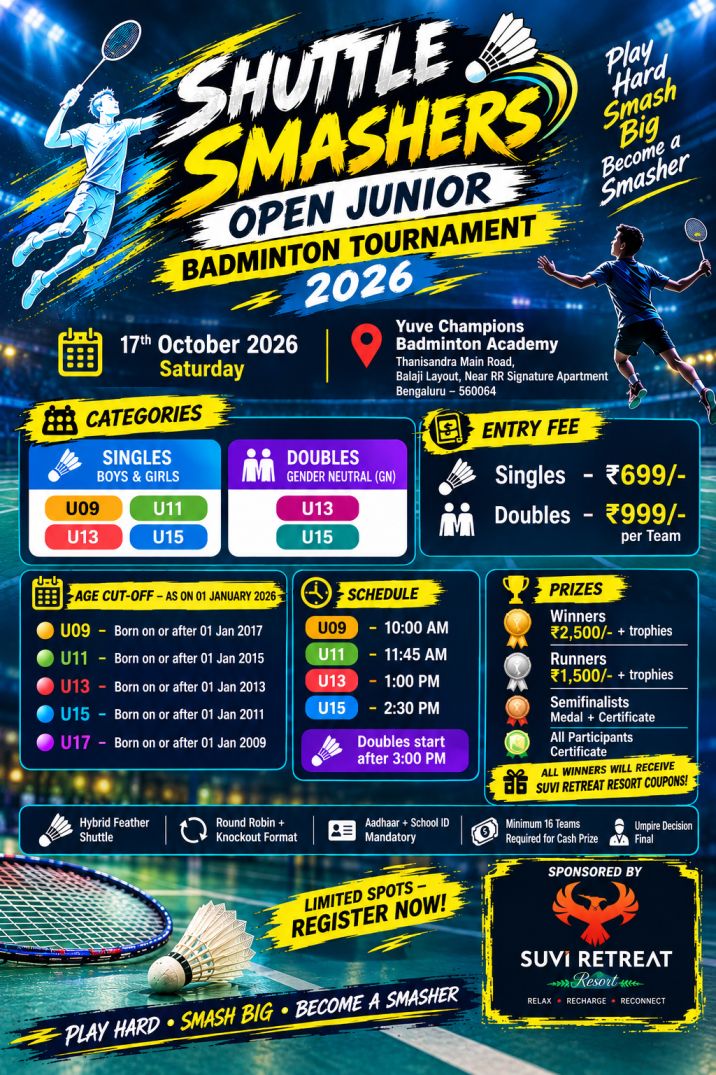 Shuttle Smashers Open Junior Badminton Tournament 2026