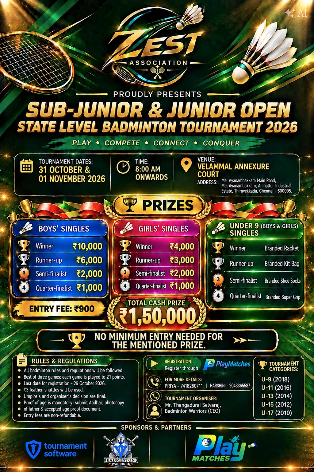 Sub-Junior & Junior Open State Level Badminton Tournament 2026