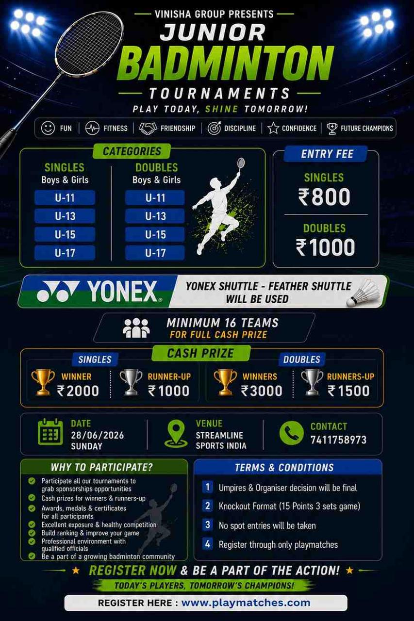 VINISHA GROUP Presents Junior Badminton Tournament - 2026