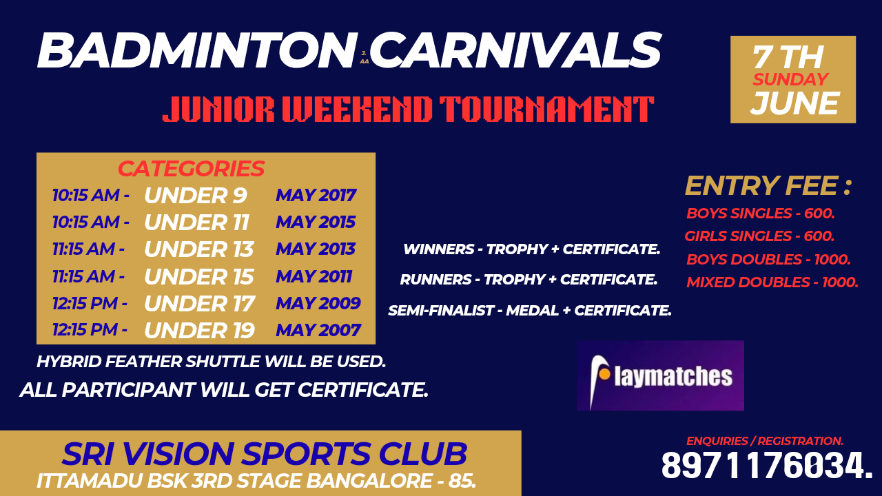 Badminton J.AA Carnivals presents Junior Weekend Tournament