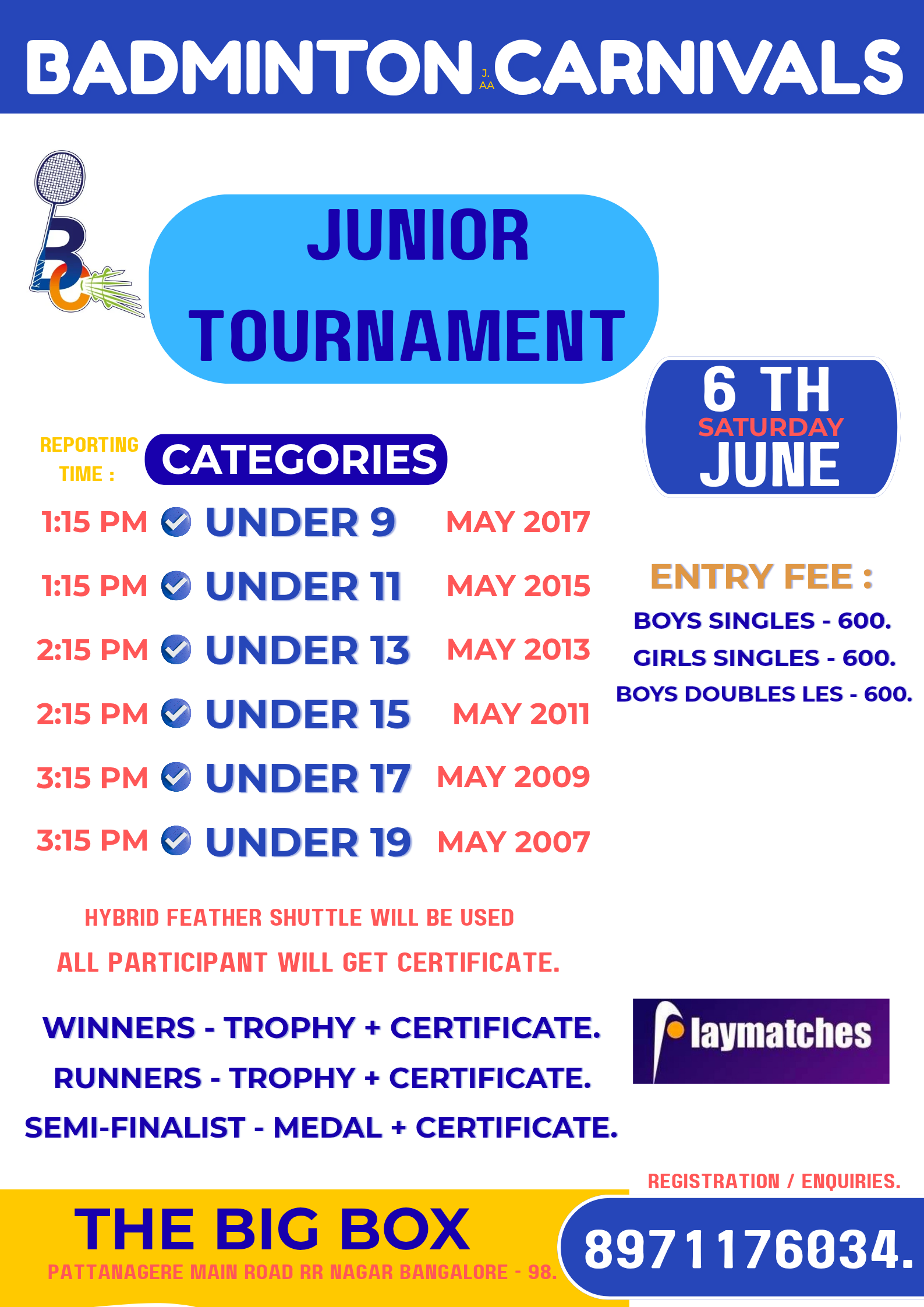 Badminton J.AA Carnivals presents Junior Tournament