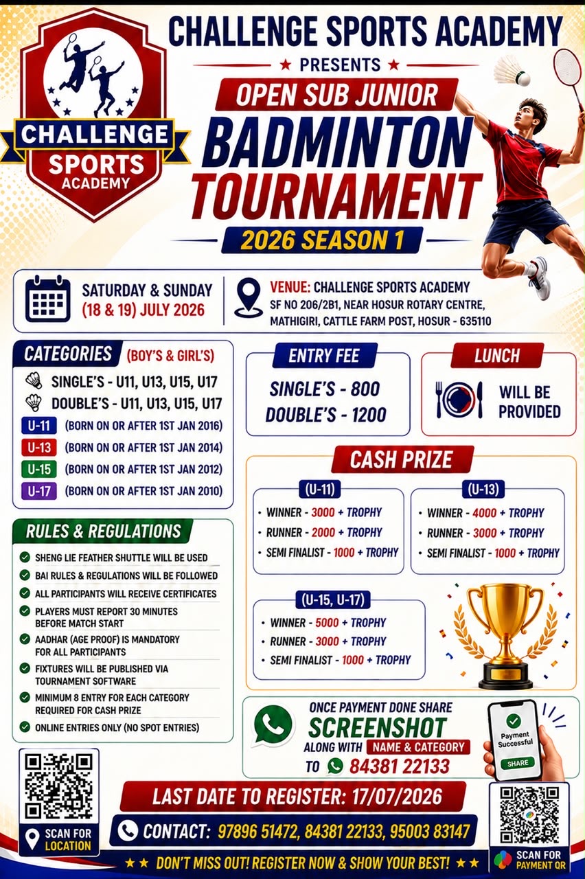 OPEN SUB JUNIOR FEATHER BADMINTON TOURNAMENT-Season 1