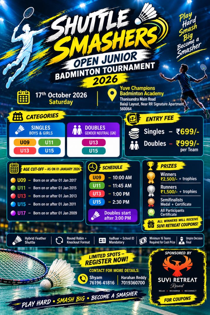 Shuttle Smashers Open Junior Badminton Tournament 2026