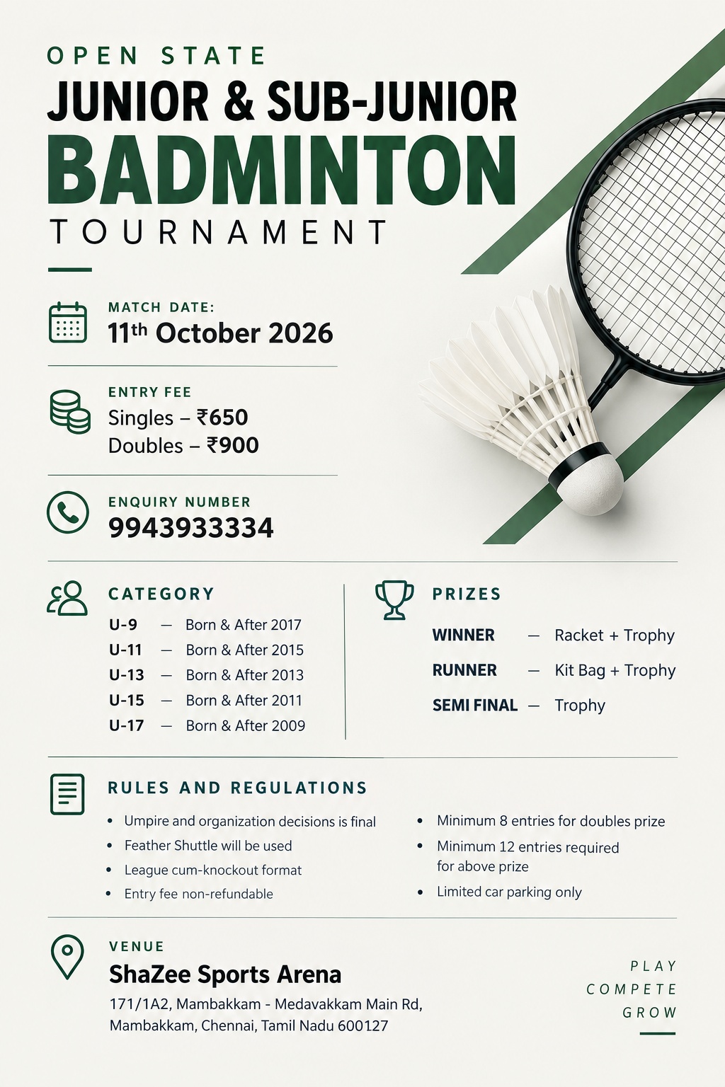 STATE LEVEL JUNIOR AND SUB-JUNIOR BADMINTON TOURNAMENT