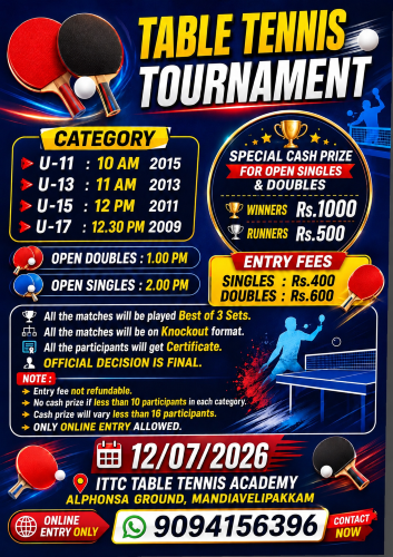 SS SPORTS PRESENT INTER SCHOOL & CLUB TABLE TENNIS TOURNAMENT