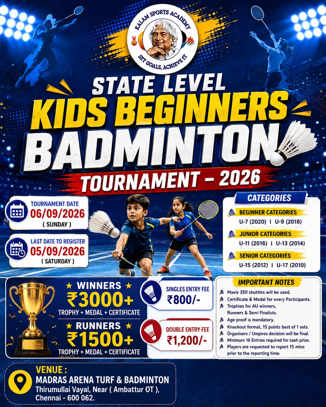 State Level Kids Beginners Badminton Tournament - 2026