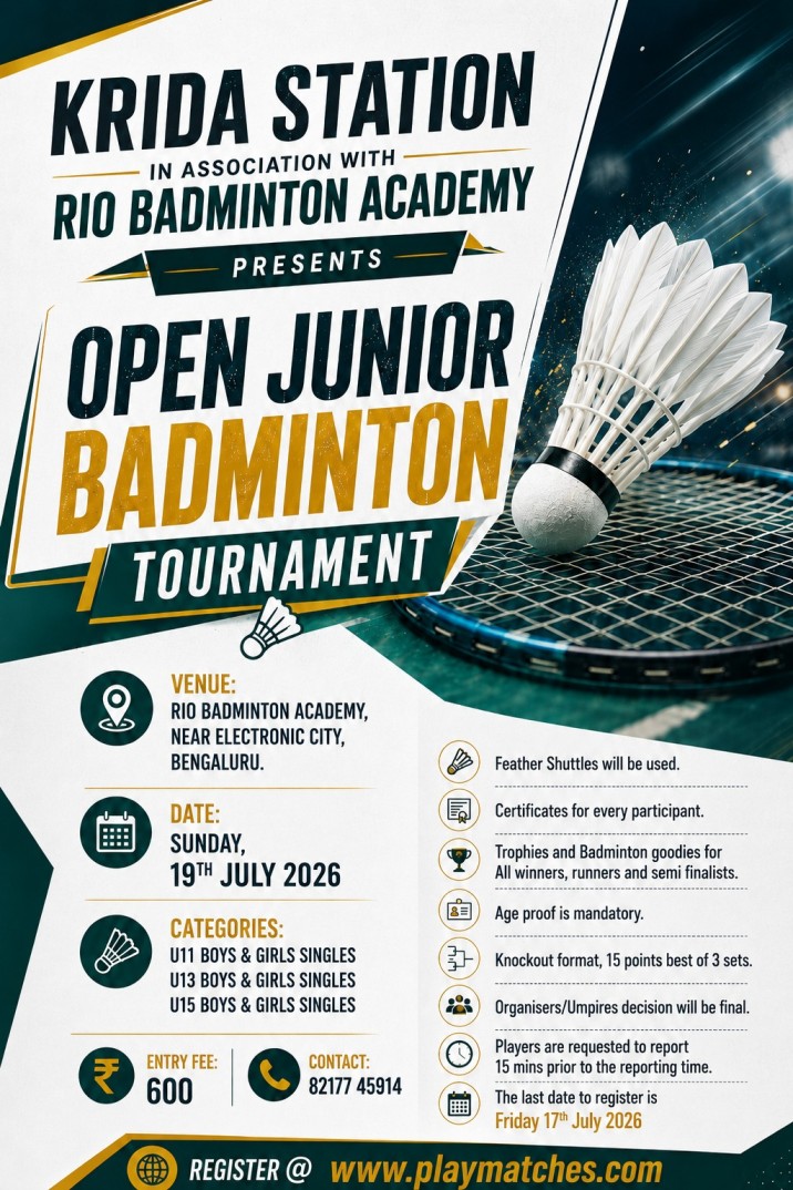 Krida Station In Association With RIO Badminton Academy Presents Open Badminton Tournament.