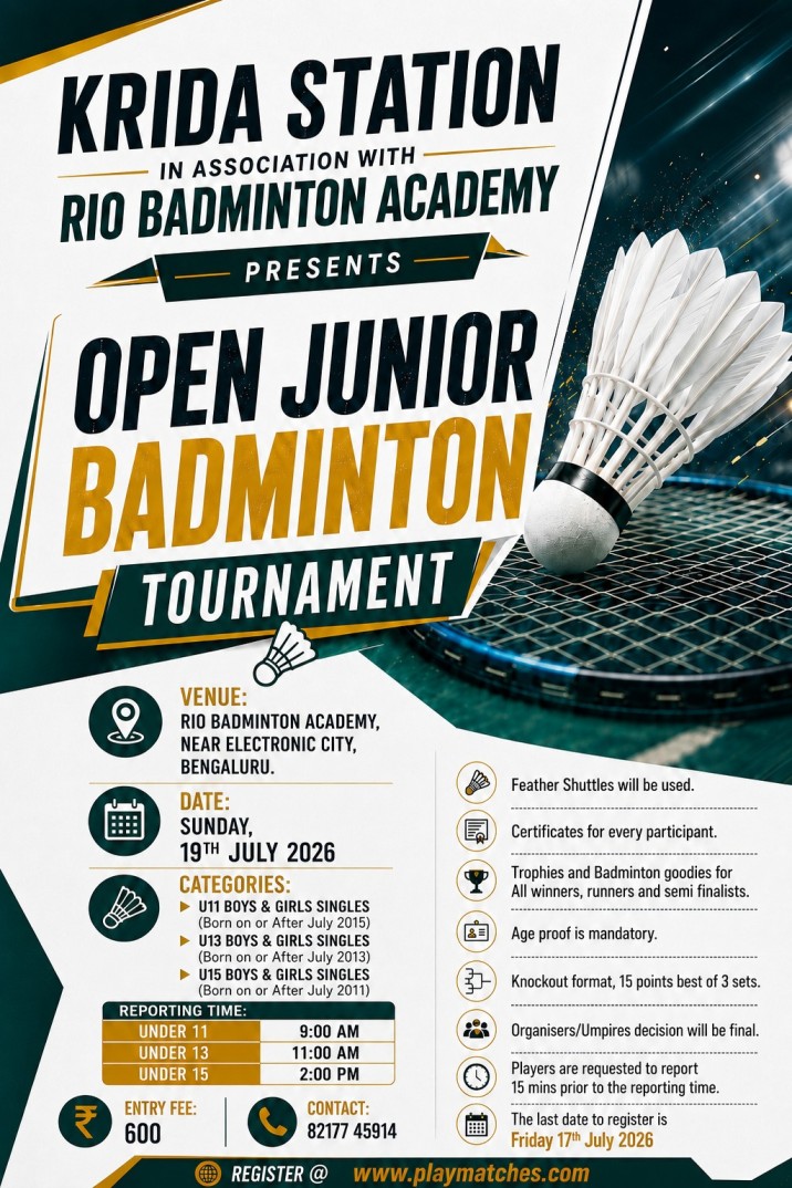 Krida Station In Association With RIO Badminton Academy Presents Open Badminton Tournament.