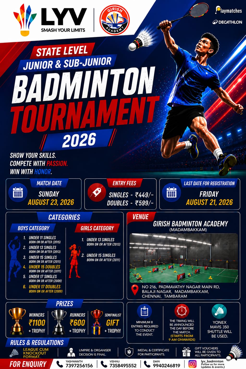 LYV STATE LEVEL JUNIOR & SUB-JUNIOR BADMINTON TOURNAMENT