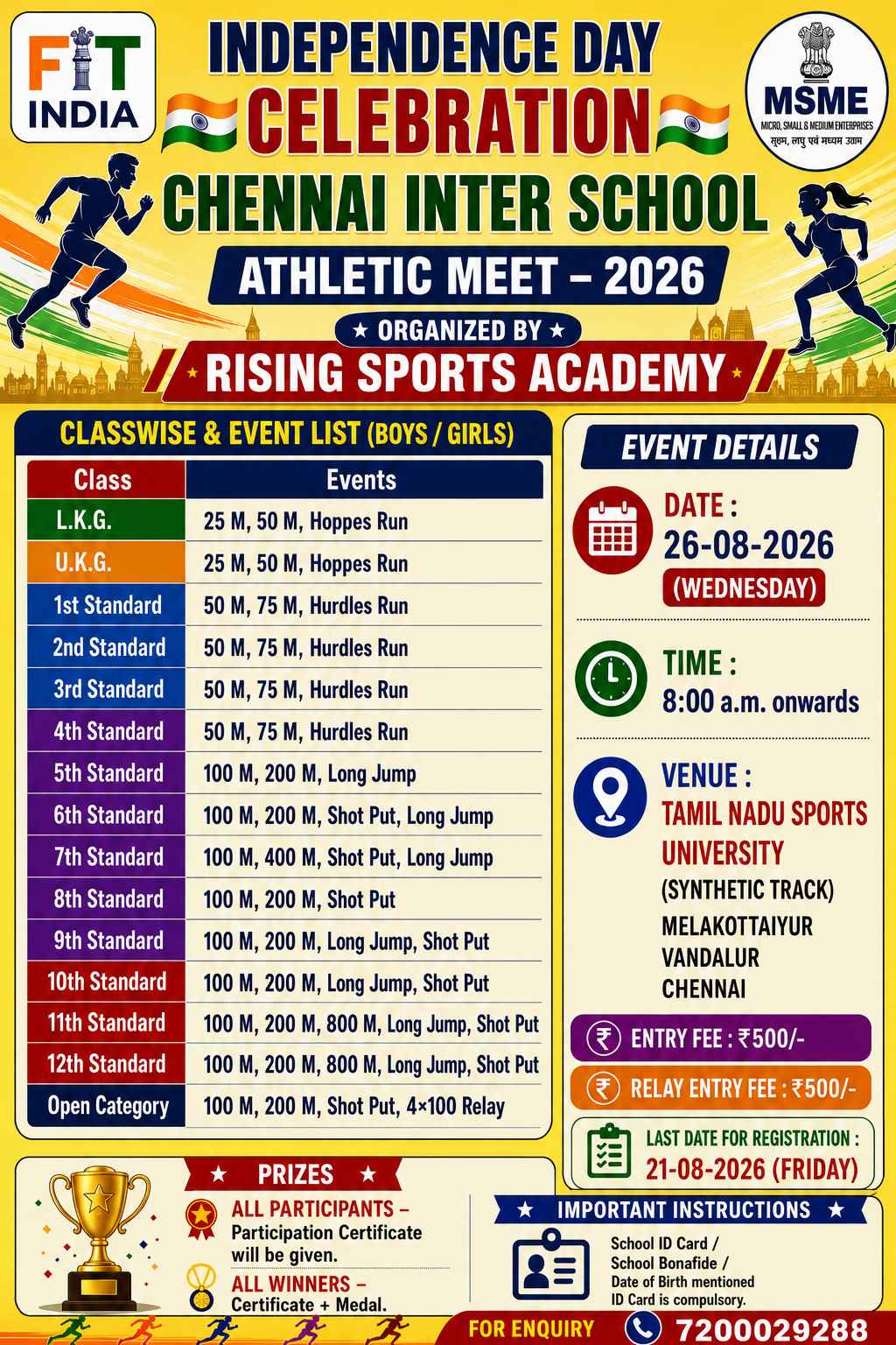 Independence Day Celebration Chennai Inter School Athletic Meet – 2026