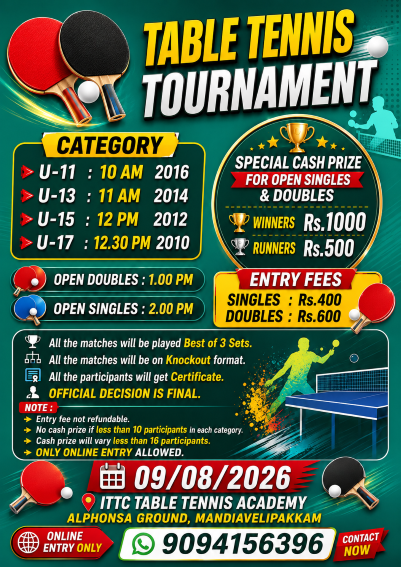 SS SPORTS PRESENT INTER SCHOOL & CLUB TABLE TENNIS TOURNAMENT