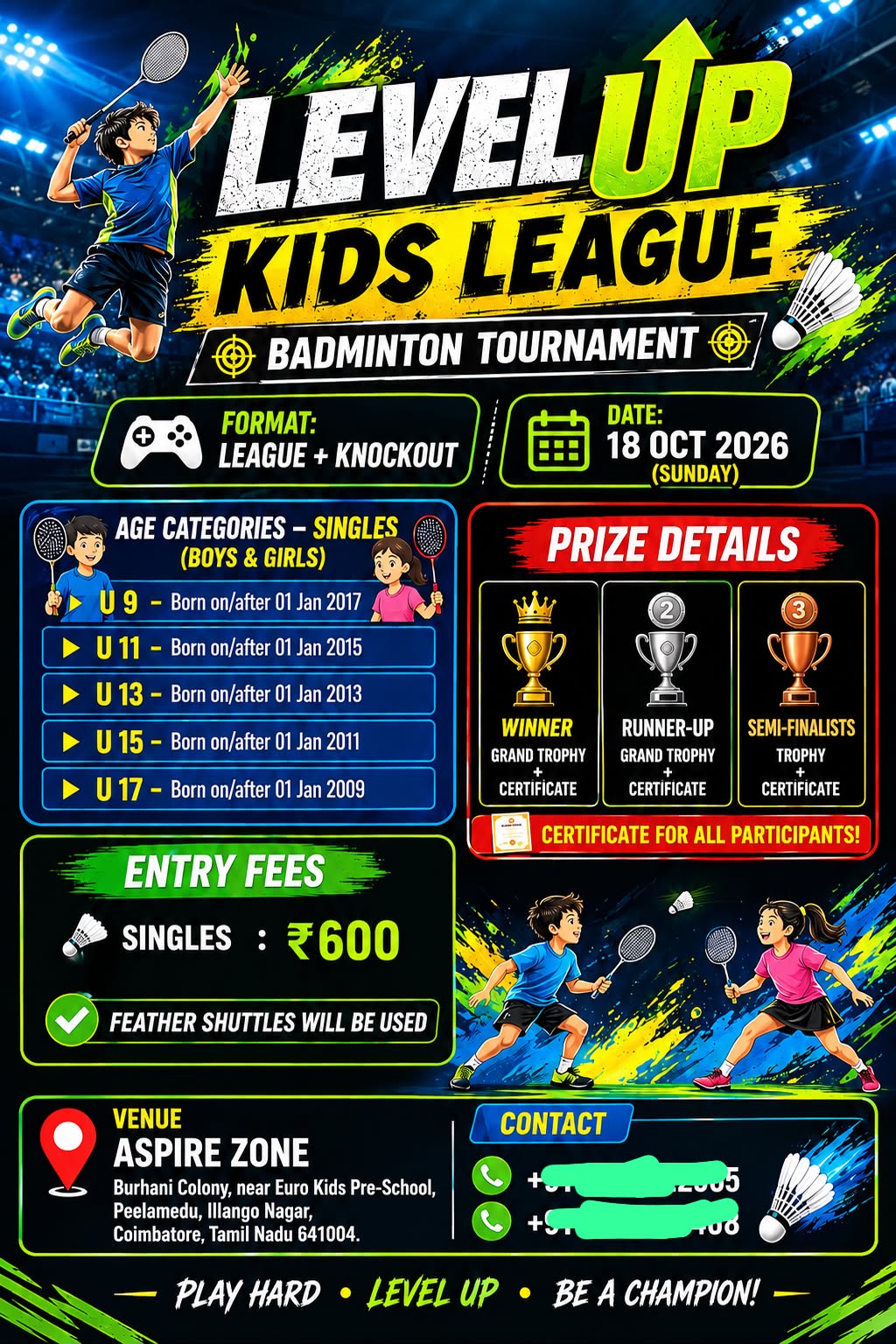 Level up kids league tournament - Aspire zone badminton academy