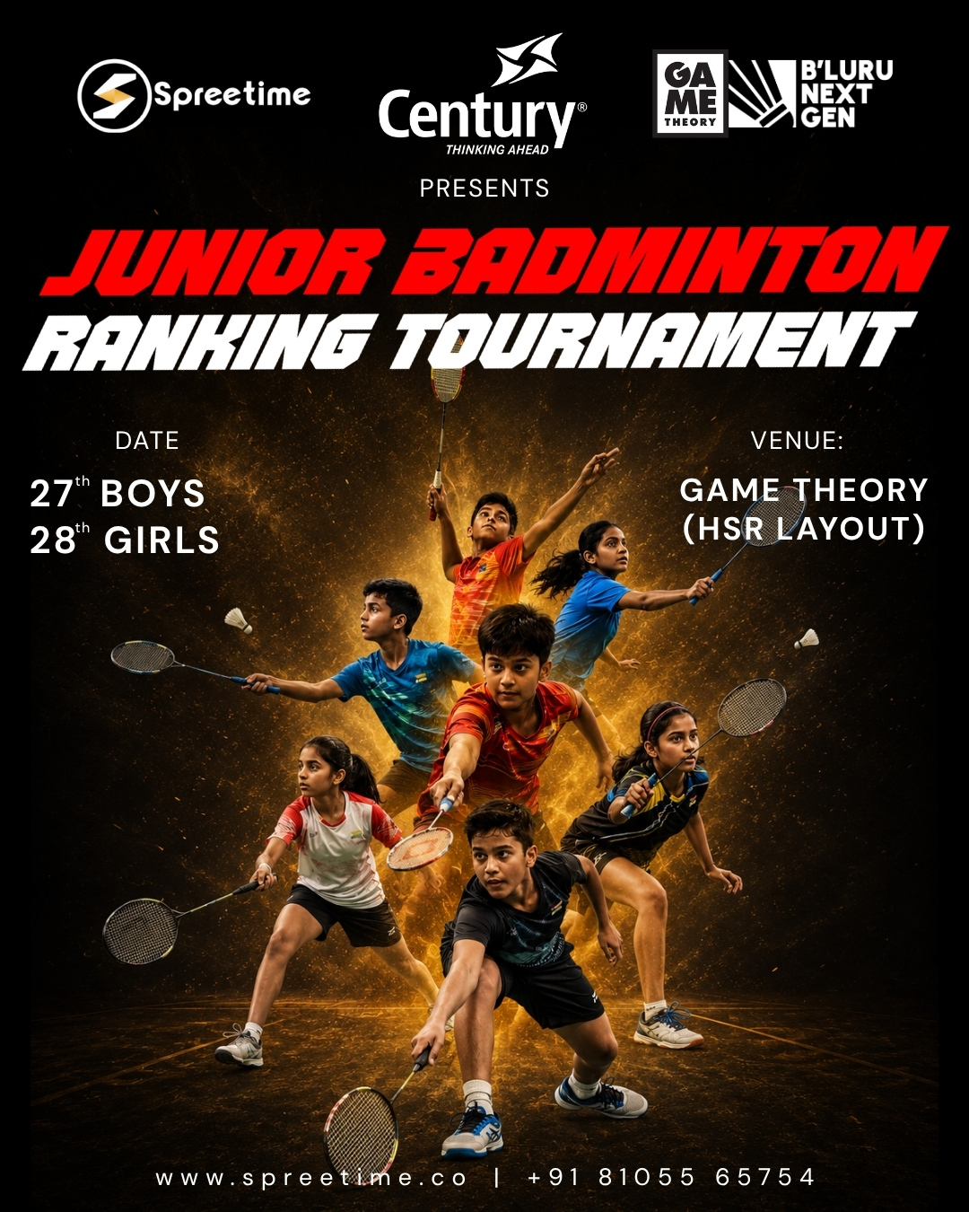 CENTURY presents Junior Ranking Tournament by GOPICHAND BADMINTON GRASSROOT ACADEMY - B'LURU NEXT GEN