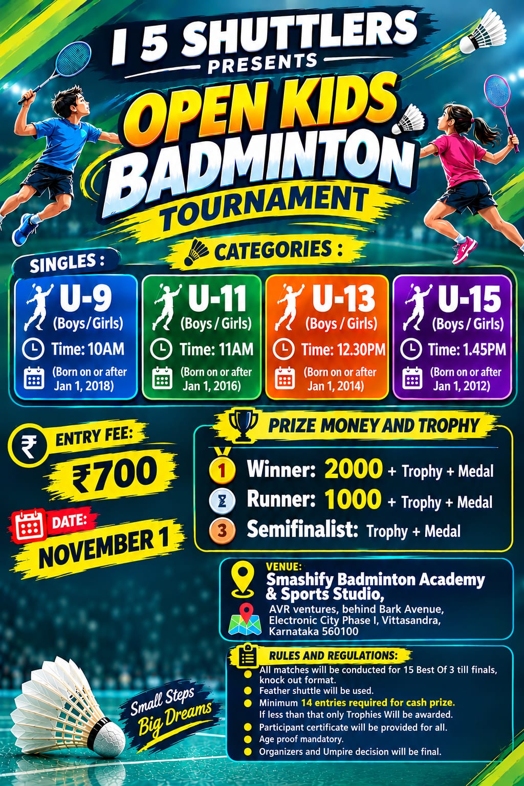 I 5 Shuttlers Open Kids Badminton Tournament